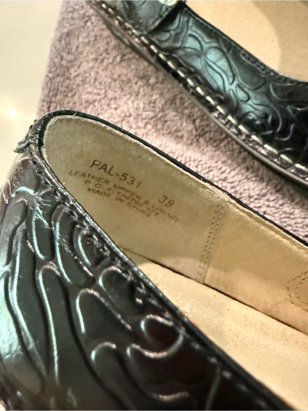 Algeria Women's Black Mary Jane Comfort Flats with Floral Emboss - Picture 6 of 7